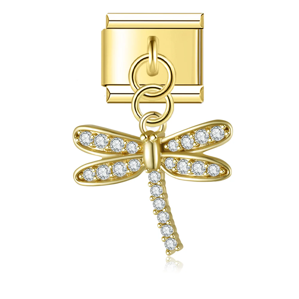 Glitzer Libelle Gold Anhänger